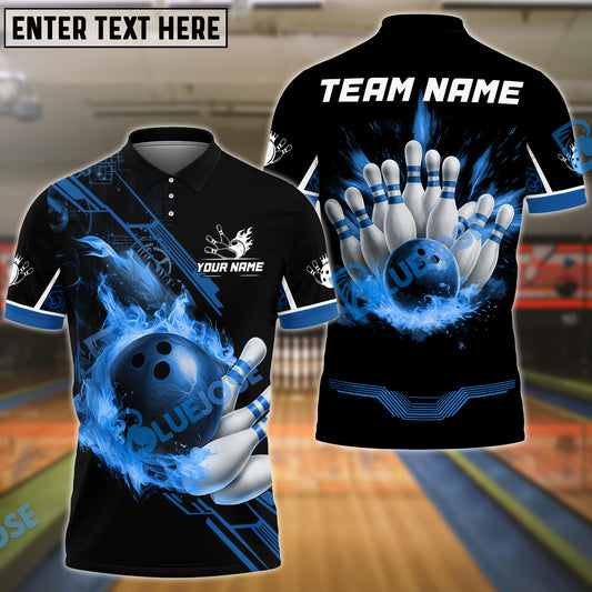 BlueJose Bowling And Pins Flame Perfect Strike Customized Name, Team Name 3D Shirt (4 Colors)
