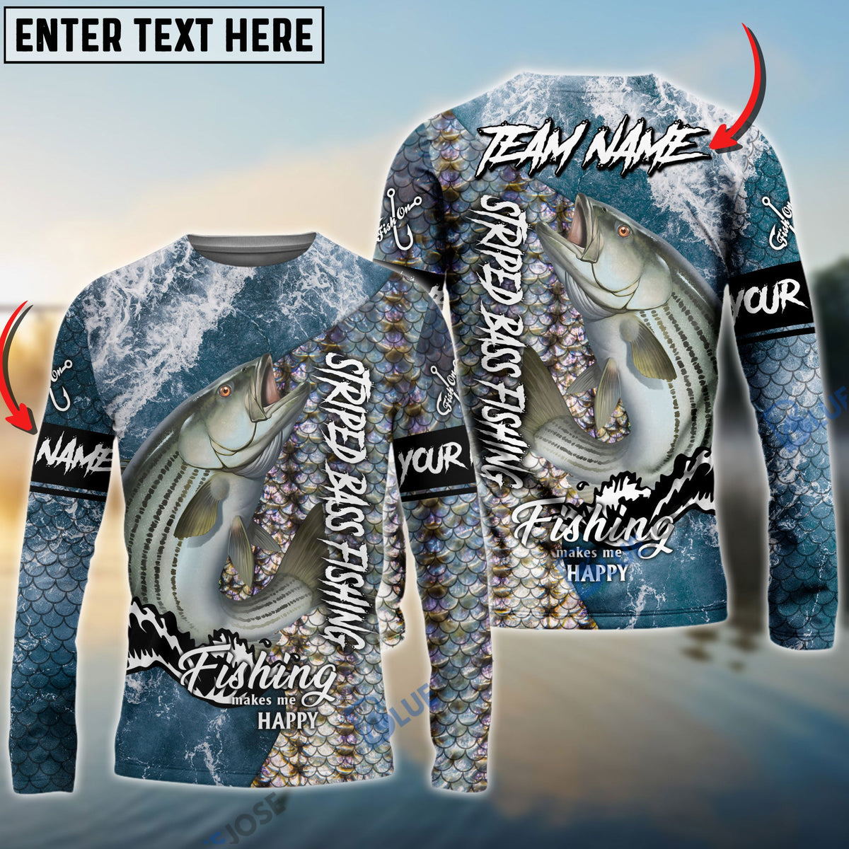 Bluejose Striped Bass Fishing Skin Seawave Custom Name &amp; Team Name 3D Shirts