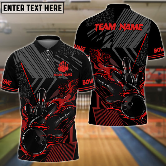 BlueJoses Bowling And Pins Black Flaming Multicolor Customized Name 3D Shirt ( 4 Colors )