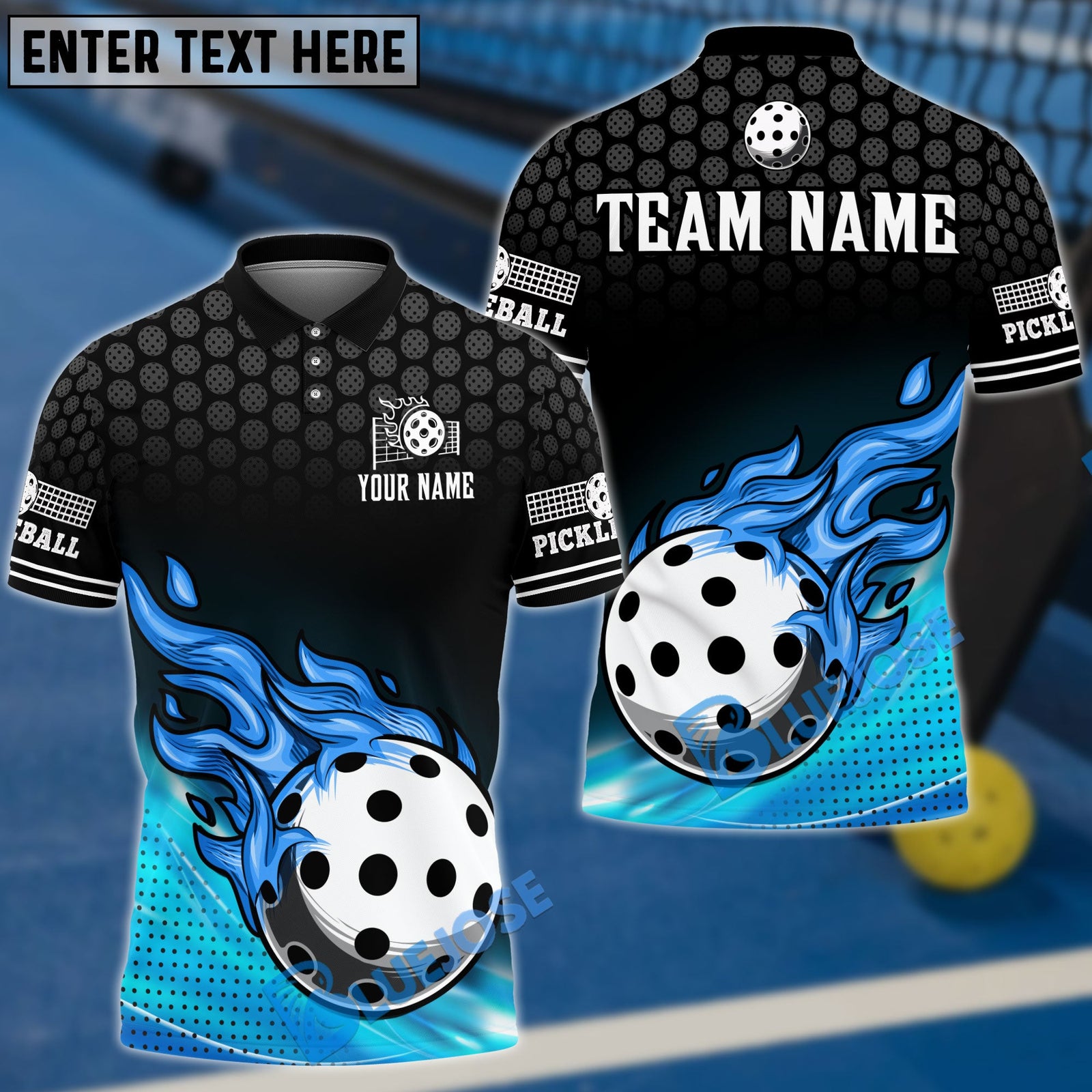 BlueJose Pickleball Fire Dot Personalized Name, Team Name Unisex Shirt (4 Colors) For Kids