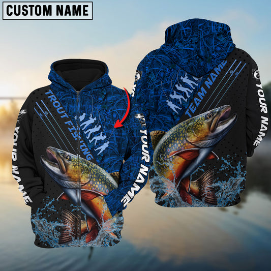 Bluejose Trout Fishing Blue Camo Sport Rod Custom Name & Team Name 3D Shirts