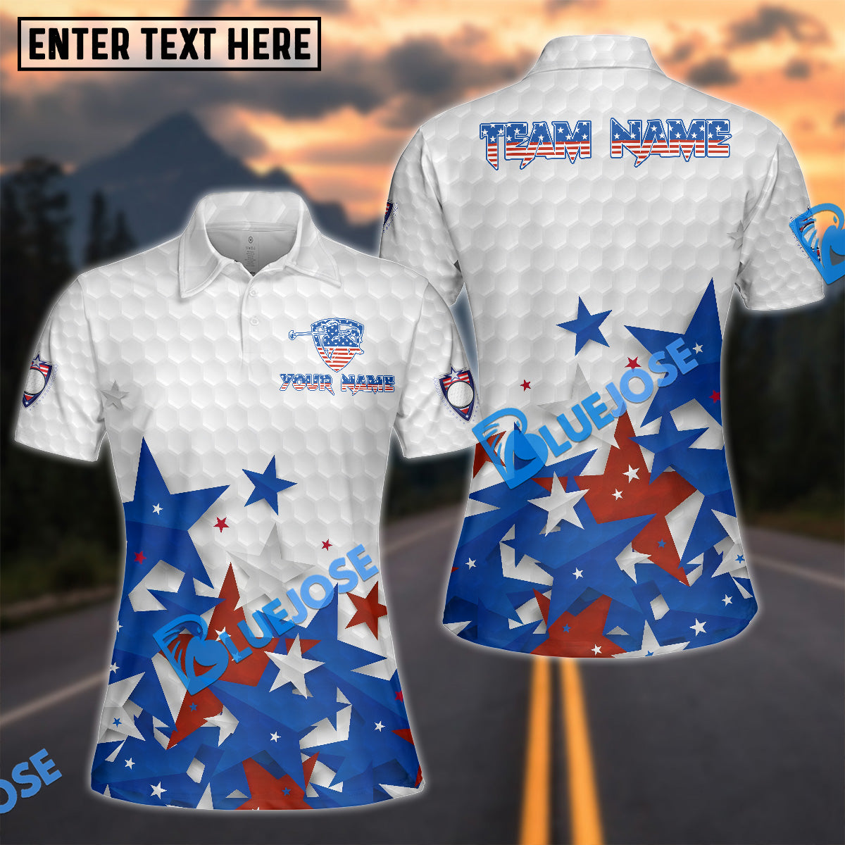 BlueJose Premium Golf Ameican Flag Stars Customized Name, Team Name 3D Shirts