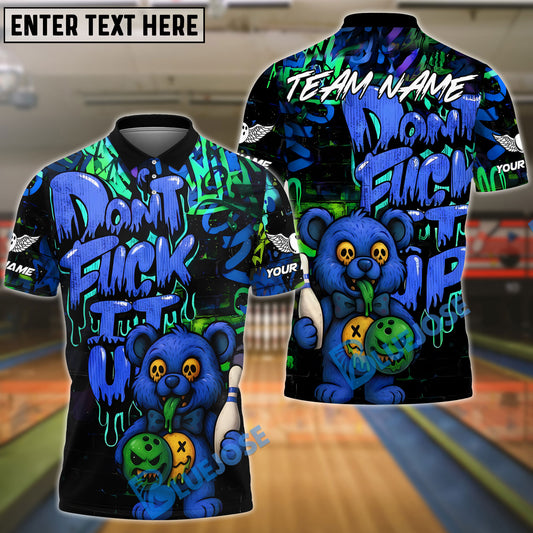 BlueJose Bowling And Pins Bear Scary Teddy Graffiti Style Customized Name, Team Name 3D Shirt (4 Colors)