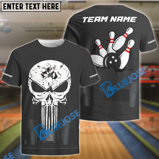 BlueJose Bowling Punisher Skull Cracked Pin Design Personalized Name, Team Name 3D Shirt