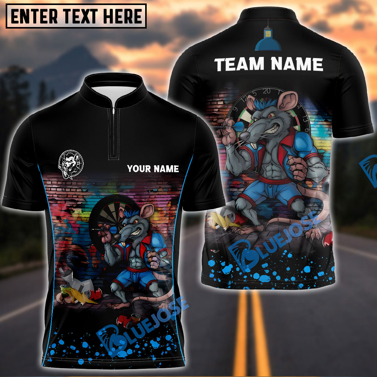 BlueJose Darts Graffiti Fighter Rat Personalized Name, Team Name Shirt