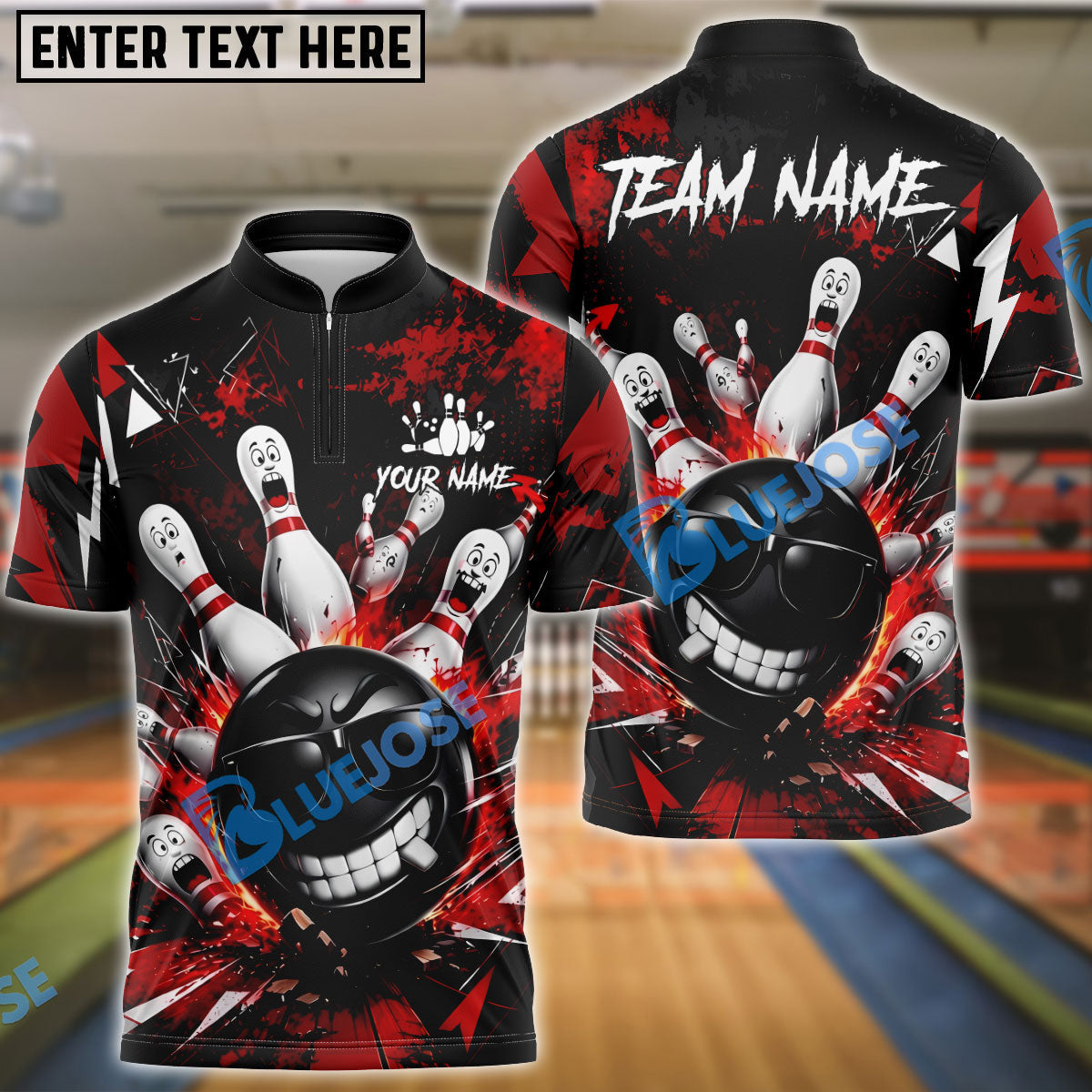 BlueJose Bowling And Pins Cool Gangster Strike Customized Name, Team Name 3D Shirt (6 Colors)