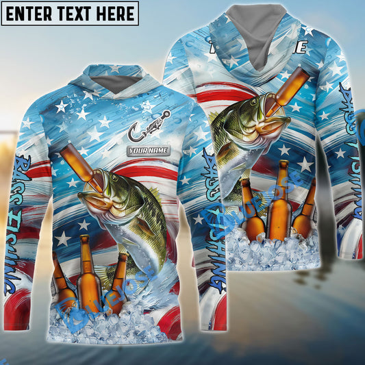 Bluejose Bass Fishing Beer & Usa Flag Graphic Custom Name & Team Name 3D Shirts