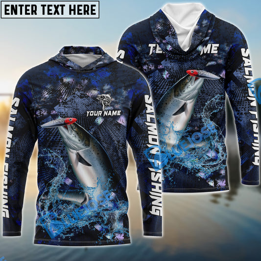 Bluejose Salmon Fishing Dark Blue Camouflage Custom Name & Team Name 3D Shirts