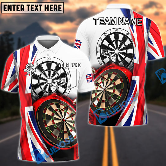 BlueJose Darts United Kingdom UK Flag Dartboard Style Personalized Name, Team Name Shirt
