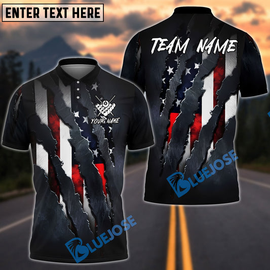 BlueJose Billiards Ball 8 American Flag Claw Ripped Patriotic Style Customized Name, Team Name 3D Shirt