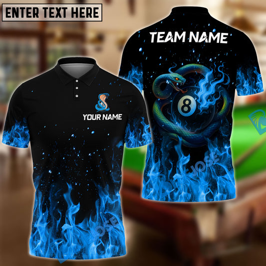 BlueJose Billiards 8-Ball Snake Fire Personalized Name Shirt (4 Colors)