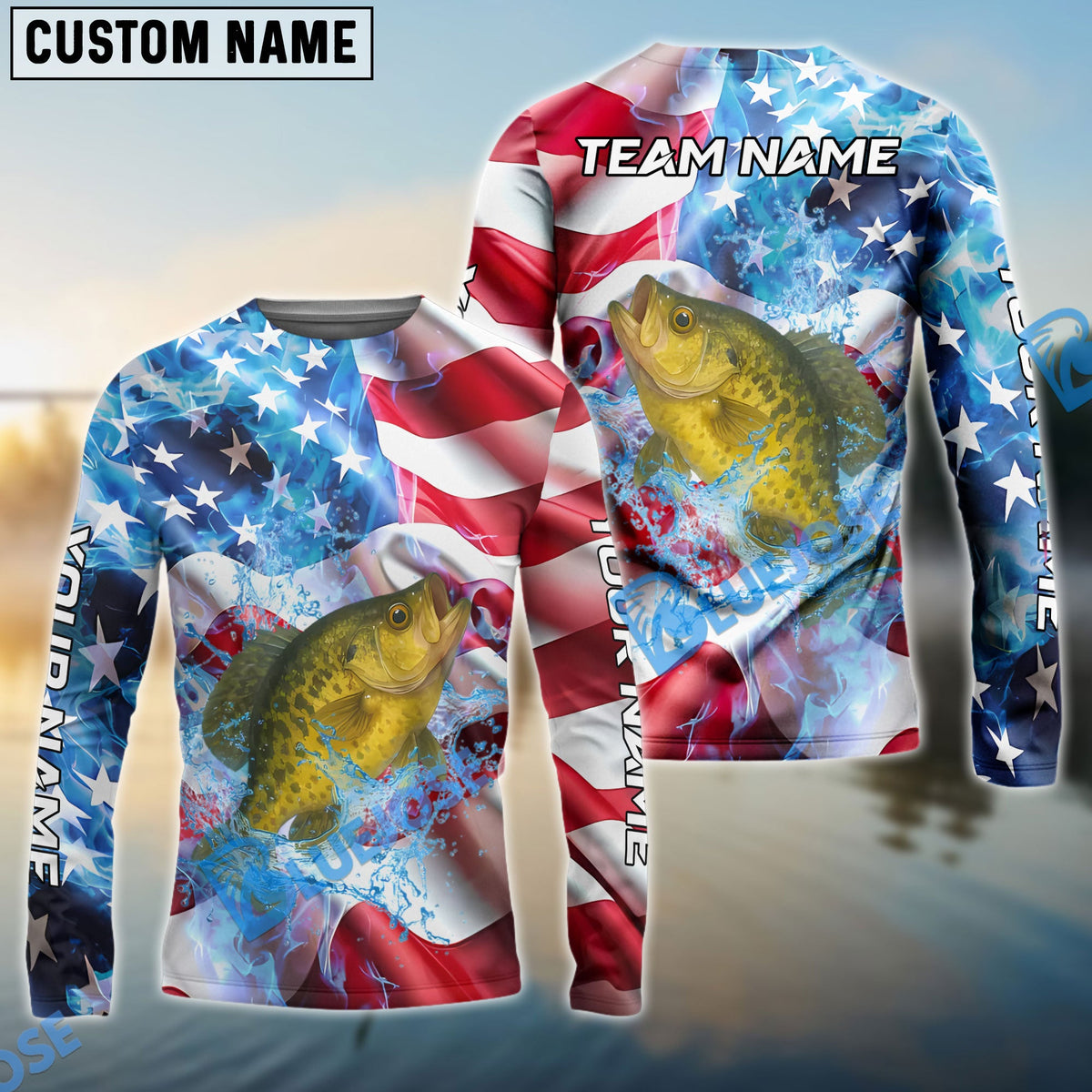 Bluejose Crappie Fishing American Flag Patriot Catch Design Name &amp; Team Name 3D Shirts