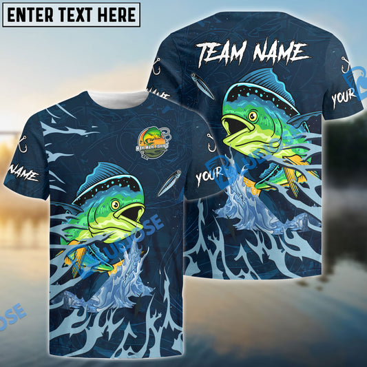 Bluejose Mahi-Mahi Fishing Navy Water Pattern Custom Name & Team Name 3D Shirts