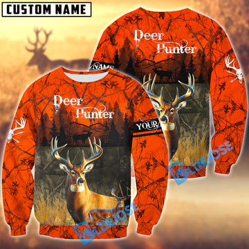 BlueJose Personalized Name Deer Hunting Orange Green Camo 3D Shirts