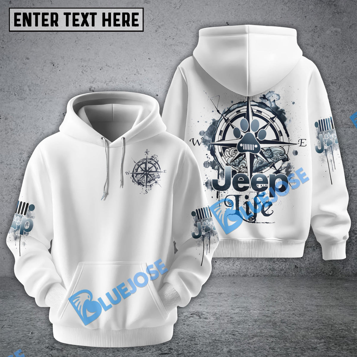 BlueJose Jeep Life Compass Dog Paw Hoodie