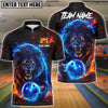 BlueJose Bowling & Pins Fire Lion Power Art Customized Name, Team Name 3D Shirt (6 Colors)