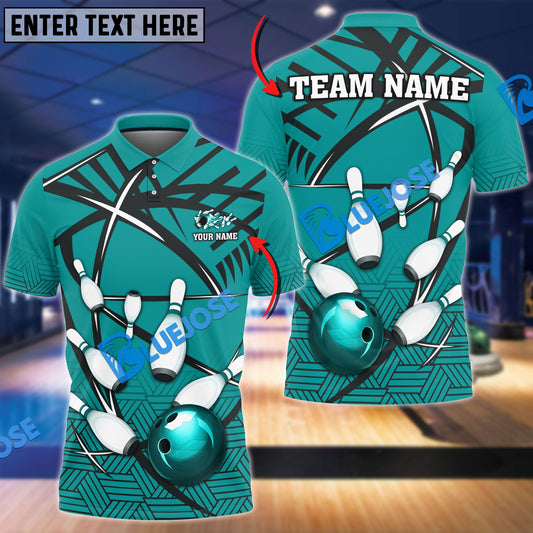 BlueJoses Bowling And Pins Black Net Pattern Customized Name 3D Shirt (4 Colors)