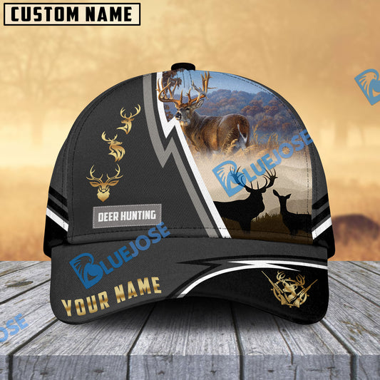 BlueJose Deer Hunting White Line Grey Pattern Multicolor Personalized Name 3D Cap