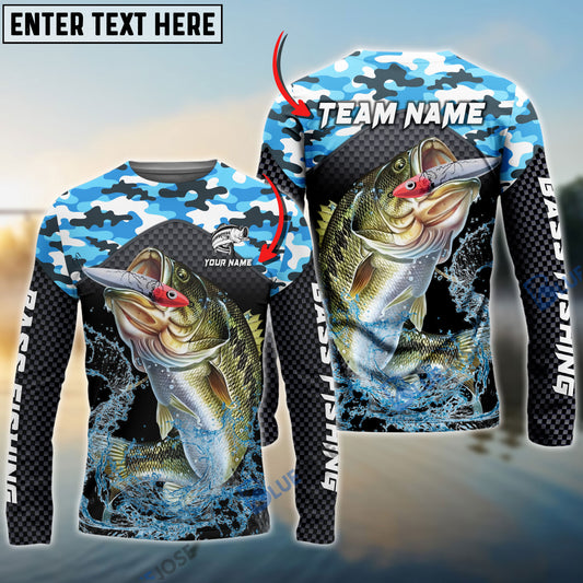 Bluejose Bass Fishing Blue Camo Sport Custom Name & Team Name 3D Shirts