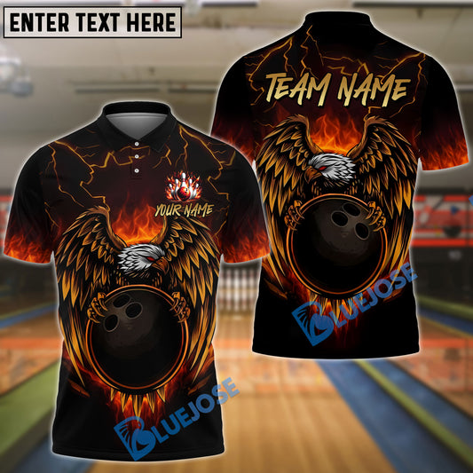 BlueJose Bowling Ball & Pins Fire Eagle Fury Customized Name, Team Name 3D Shirt (4 Colors)