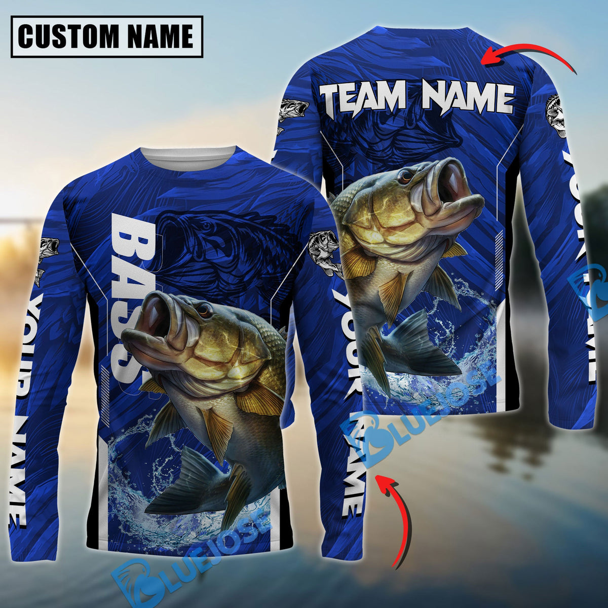 Bluejose Bass Fishing Jersey Tournament Custom Name &amp; Team Name 3D Shirts