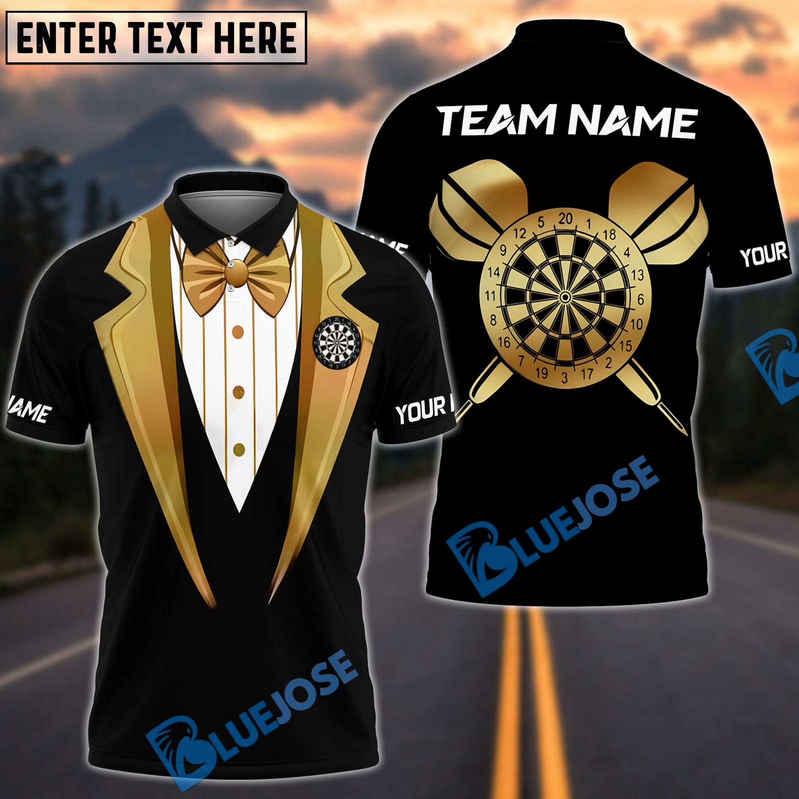 BlueJose Darts Gentleman Style Personalized Name, Team Name Shirt (6 Colors)