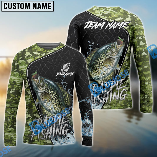 Bluejose Crappie Fishing Camo Grid Water Pattern Graphic Custom Name & Team Name 3D Shirts