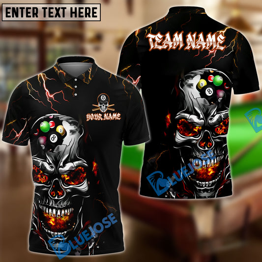 BlueJose Billiards Thunder Lightning Skull Personalized Name Shirt (4 Colors)