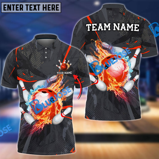 BlueJoses Bowling And Pins Strike Flame Multicolor Customized Name 3D Shirt ( 4 Colors )