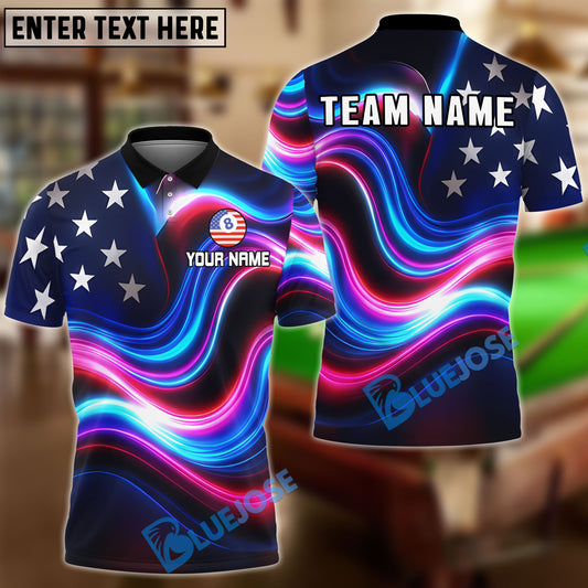BlueJose Billiards Ball 8 American Flag Watercolor Customized Name, Team Name 3D Shirt