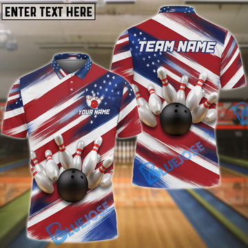 BlueJoses Bowling and US Flag Color Personalized Name, Team Name Unisex Shirt