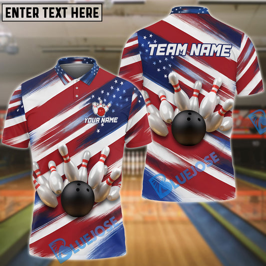 BlueJoses Bowling and US Flag Color Personalized Name, Team Name Unisex Shirt