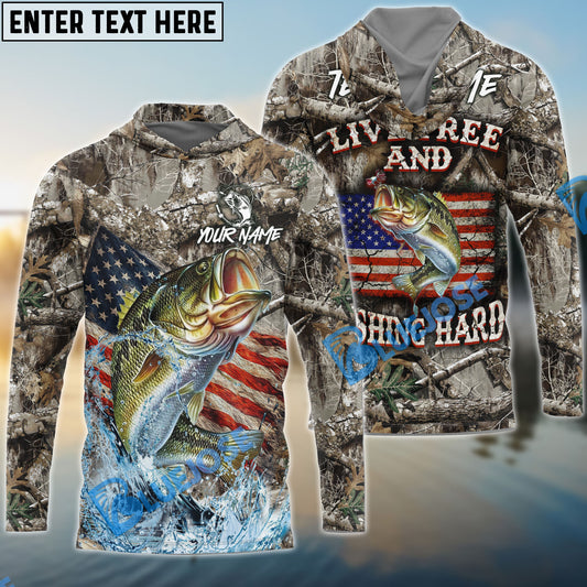 Bluejose Bass Fishing Patriotic Camo Live Free Custom Name & Team Name 3D Shirts