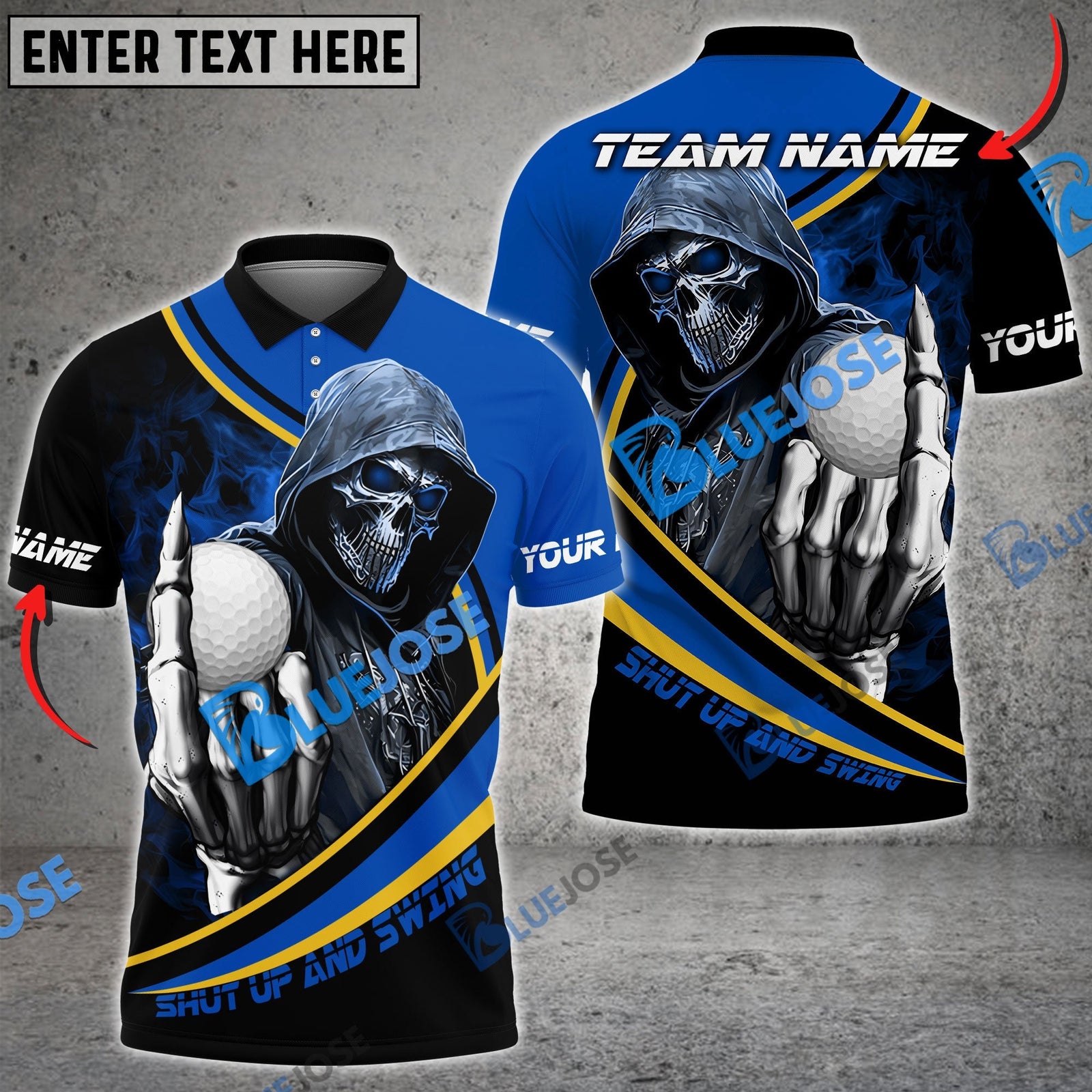 BlueJose Golf Hooded Skull Gang Customized Name, Team Name 3D Shirts (4 Colors)