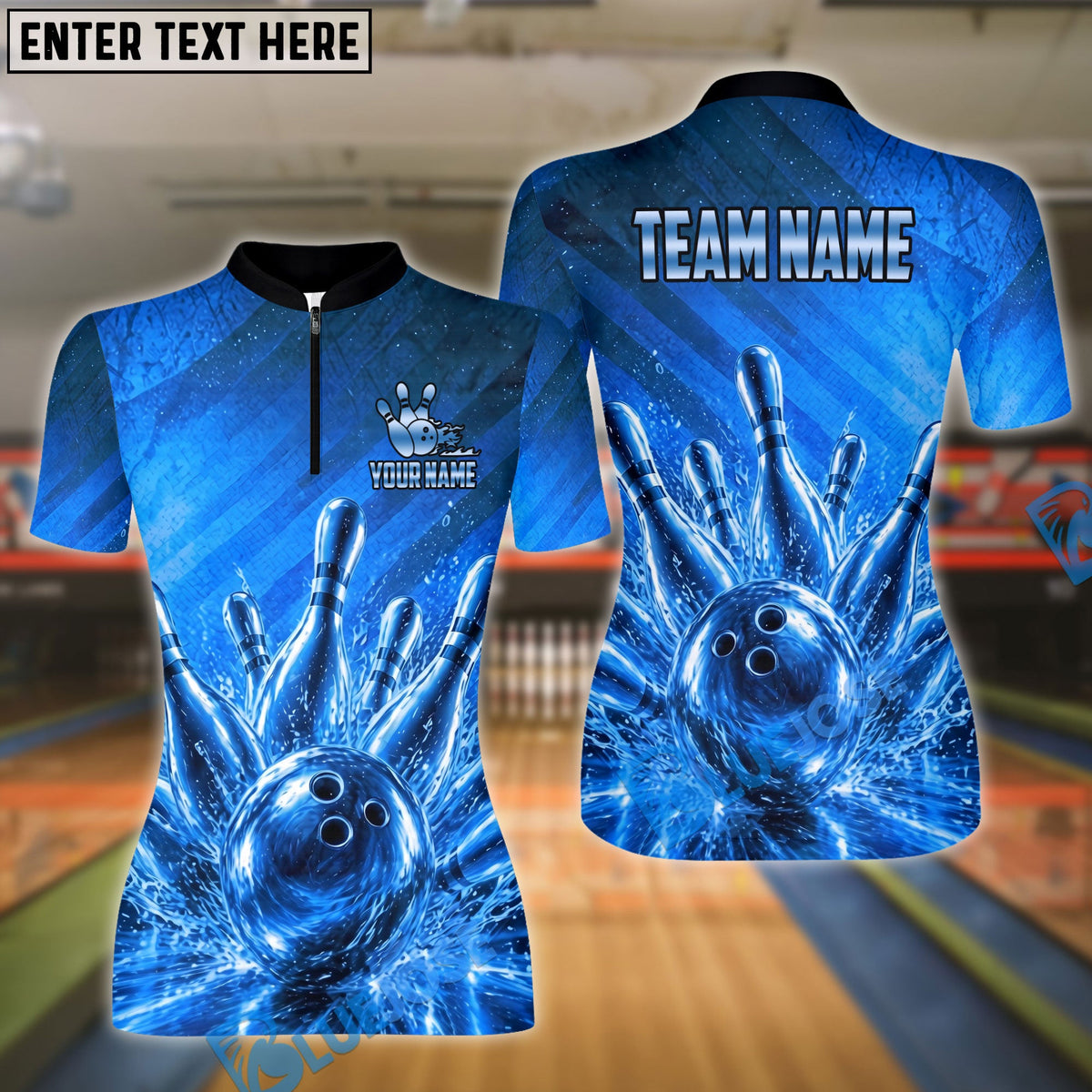BlueJose Bowling Golden Strike Ball & Pins Explosion Customized Name, Team Name 3D Shirt (6 Colors)