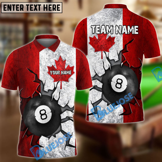 BlueJose Billiards 8 Ball Canada Crack Flag Personalized Name, Team Name Unisex Shirt