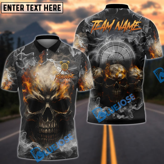 BlueJose Darts Smoke Triple Skulls Customized Name, Team Name 3D Shirt (4 Colors)