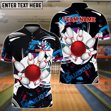 BlueJoses Bowling and Pins Black Red Tornado Customized Name, Team Name 3D Shirt