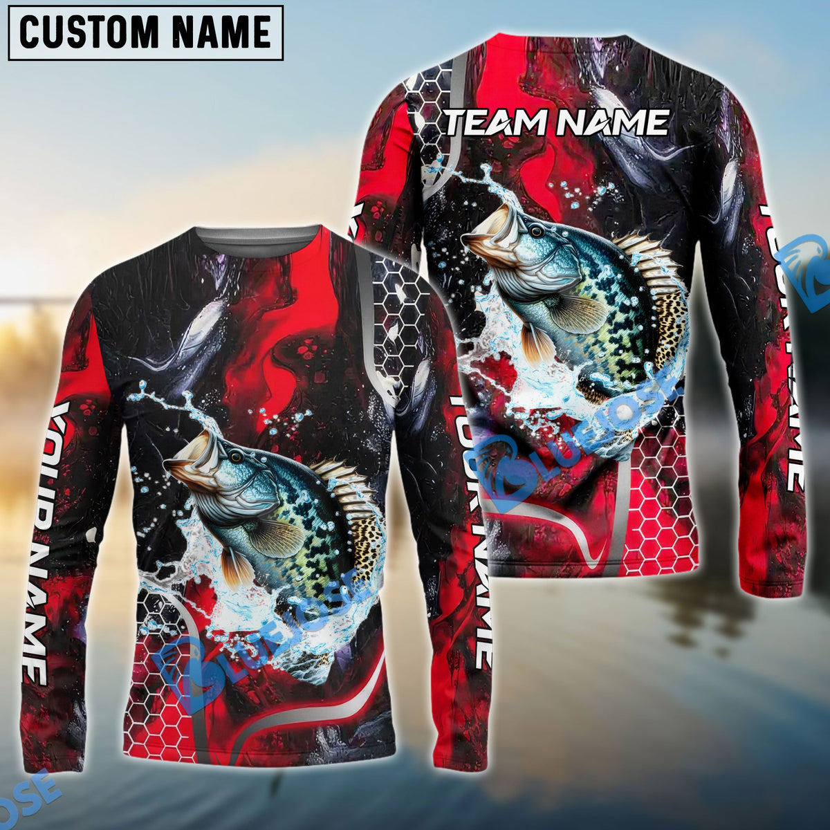 Bluejose Crappie Fishing Red Thunder Custom Name &amp; Team Name 3D Shirts