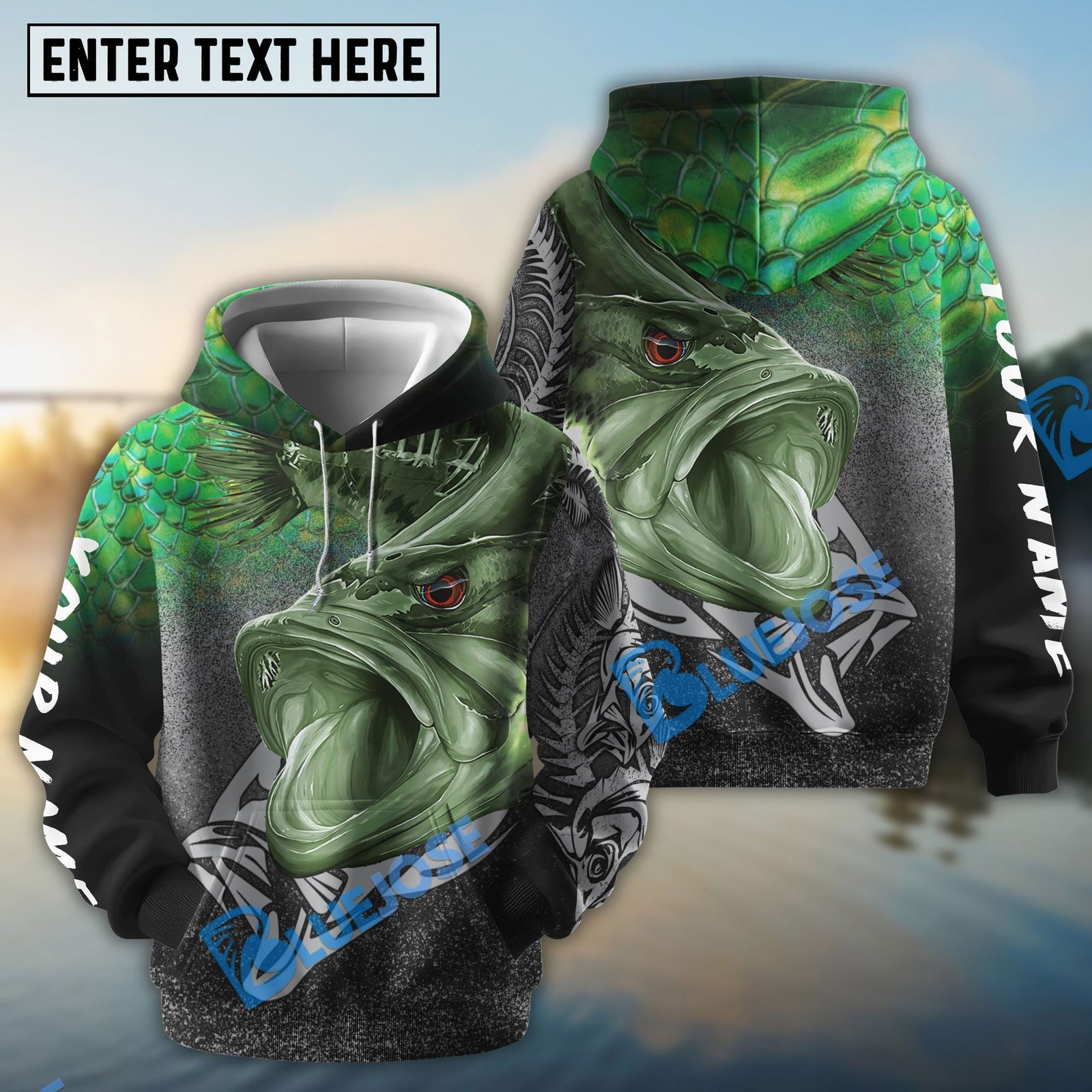 BlueJose Largemouth Bass Reaper Fish Skeleton Custom Name Fishing Shirt