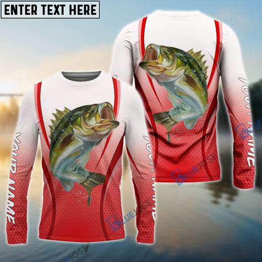 Bluejose Largemouth Bass Fishing Red Camo Bass Jersey Customize Name Bass Fishing Tournament Long Sleeve