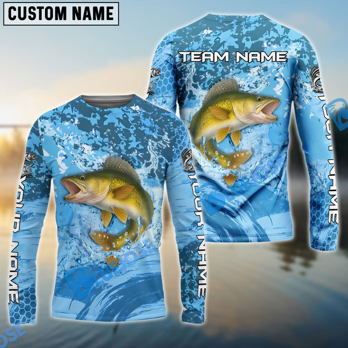 Bluejose Walleye Fishing Catch The Blue Wave Custom Name &amp; Team Name 3D Shirts