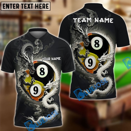 BlueJose Billiards 8 And 9 Ball Black And White Dragon Couple Personalized Shirt
