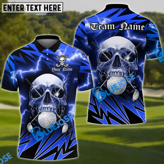 BlueJose Golf Deadly Thunder Skull Customized Name, Team Name 3D Shirts (4 Colors)