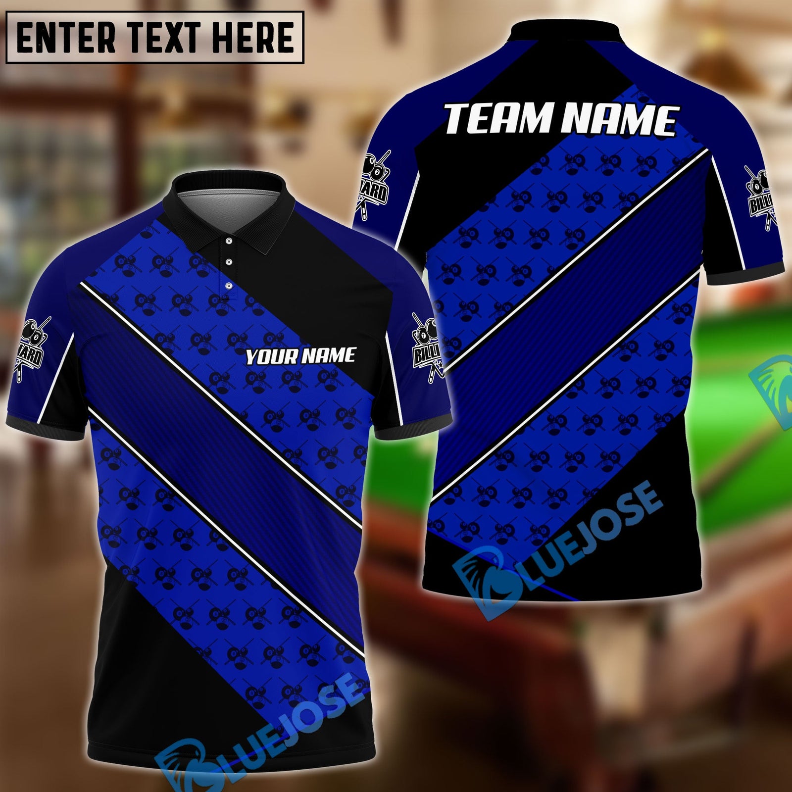 BlueJose Billiards Team Personalized Name Shirt (6 Colors)