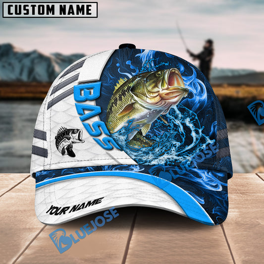 Bluejose Bass Fishing White Blue Lava Sport Personalized Cap