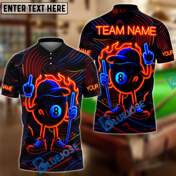 BlueJose Billiards 8 Ball Pool Neon Fire Personalized Name Shirt (4 Colors)