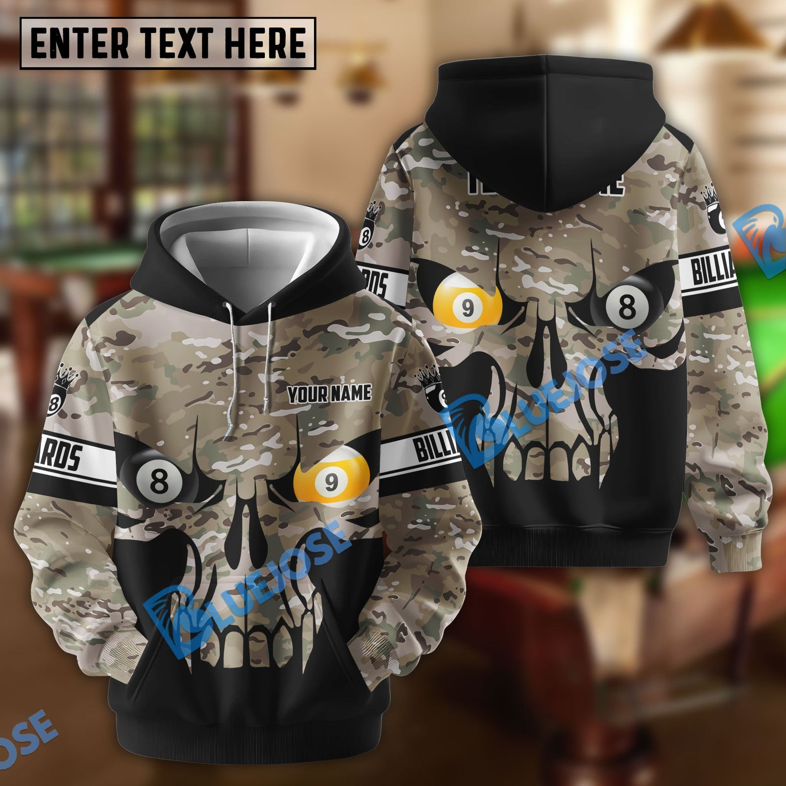 BlueJose Camo Skull Billiards Personalized Shirt
