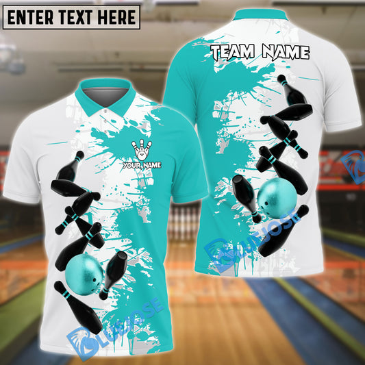 BlueJose Bowling And Pins Ink 3 Customized Name 3D Shirt (4 Colors)