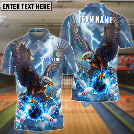 BlueJose Bowling Majestic Bald Eagle Lightning Storm Talons Gripping Ball Customized Name, Team Name 3D Shirt (4 Colors)